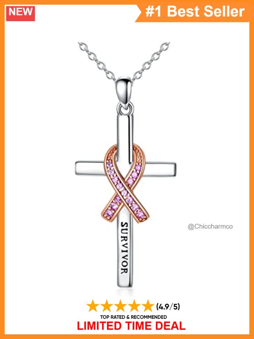 925 Sterling Silver Pink Ribbon Survivor Pendant Necklace